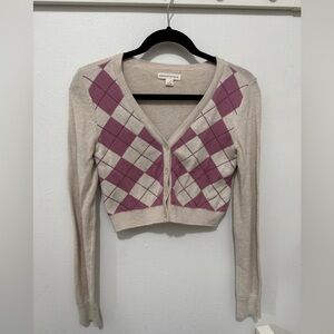 Aeropostale Women's Argyle Cardigan - Pink and Cream